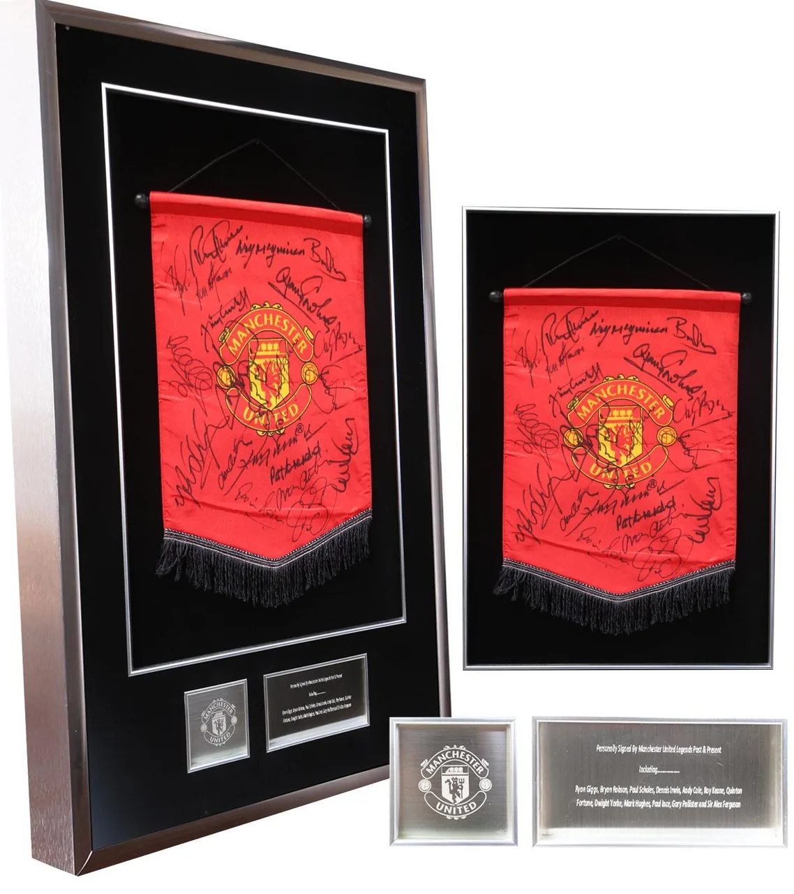 Manchester United legends — signed pennant — ของสะสมพร้อมลายเซ็นของแท้ในกรอบ